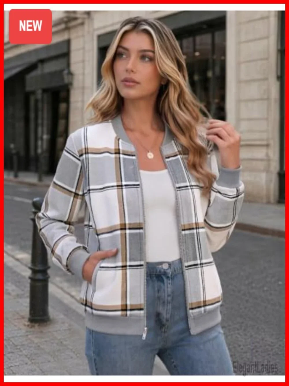 Women's Plaid Flannel Zip Up Bomber Jacket Lightweight Cotton Wool Blend
